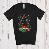 MacnyStore - Personalized Custom Name Meow-ry Christmas; Merry X-mas Lights Tree Santa Cat Owner Lover T-Shirt