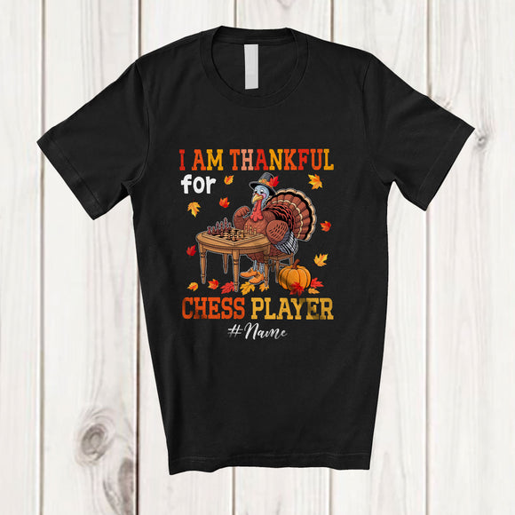 MacnyStore - Personalized Custom Name Thankful For Chess Player; Joyful Thanksgiving Turkey Sport T-Shirt