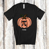 MacnyStore - Personalized Custom Name Plaid Pumpkin Pi Shape; Lovely Thanksgiving Math Science Teacher T-Shirt