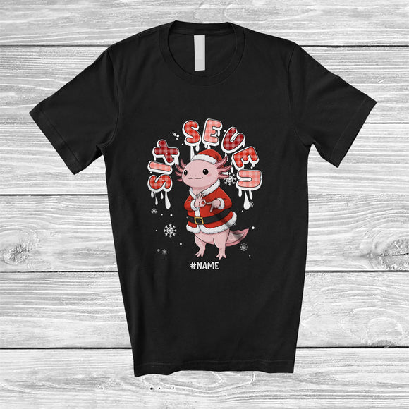 MacnyStore - Personalized Custom Name Six Seven; Amusing Christmas Santa Axolotl; X-mas Family Group T-Shirt