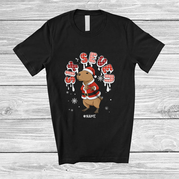 MacnyStore - Personalized Custom Name Six Seven; Amusing Christmas Santa Capybara; X-mas Family Group T-Shirt
