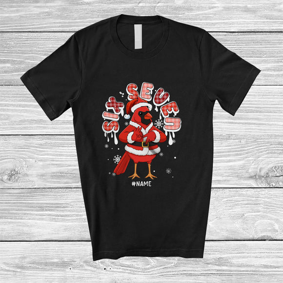 MacnyStore - Personalized Custom Name Six Seven; Amusing Christmas Santa Cardinal Bird; X-mas Family Group T-Shirt