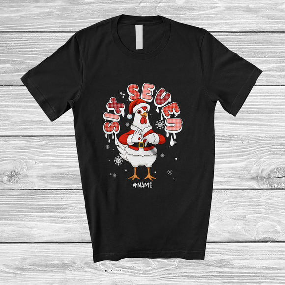MacnyStore - Personalized Custom Name Six Seven; Amusing Christmas Santa Chicken; X-mas Family Group T-Shirt