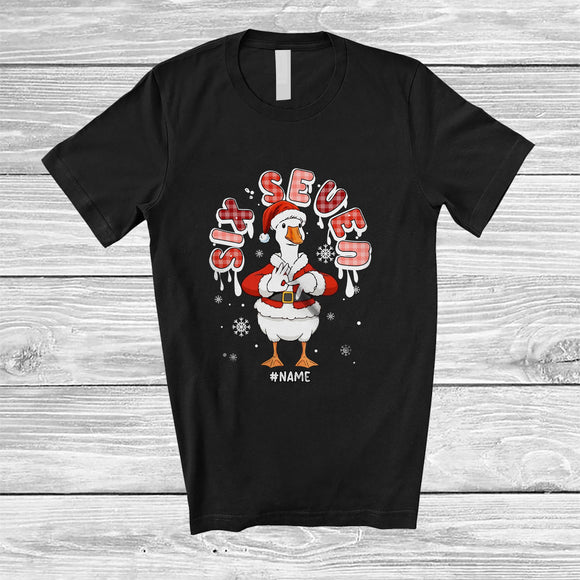 MacnyStore - Personalized Custom Name Six Seven; Amusing Christmas Santa Goose; X-mas Family Group T-Shirt