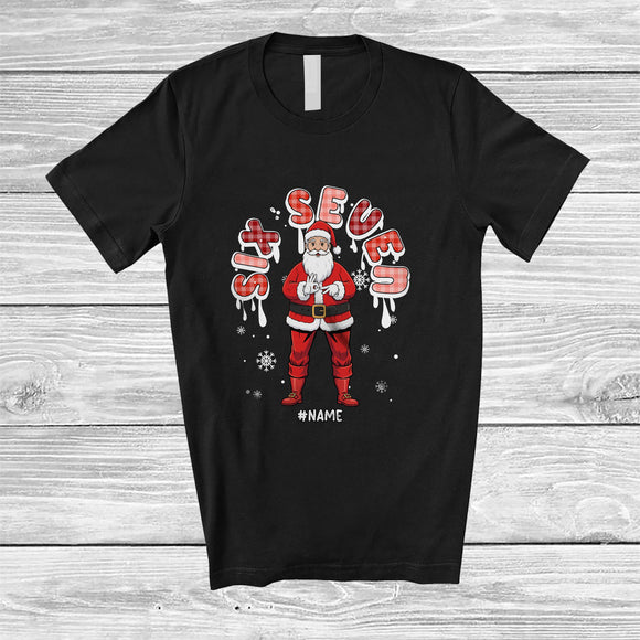 MacnyStore - Personalized Custom Name Six Seven; Amusing Christmas Plaid Santa; X-mas Family Group T-Shirt