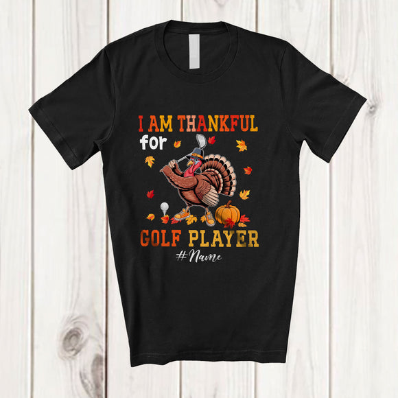 MacnyStore - Personalized Custom Name Thankful For Golf Player; Joyful Thanksgiving Turkey Sport T-Shirt