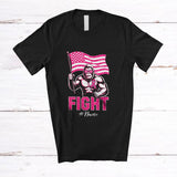 MacnyStore - Personalized Custom Name Fight; Proud Breast Cancer Bigfoot Pink Ribbon US Flag; Family T-Shirt