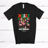 MacnyStore - Personalized Custom Name Merry Christmas; Lovely Three X-mas Flamingo; Snow Pajamas Family T-Shirt