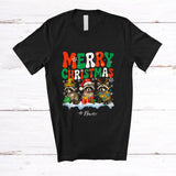 MacnyStore - Personalized Custom Name Merry Christmas; Lovely Three X-mas Raccoon; Snow Pajamas Family T-Shirt
