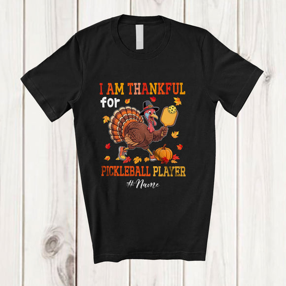 MacnyStore - Personalized Custom Name Thankful For Pickleballs Player; Joyful Thanksgiving Turkey Sport T-Shirt