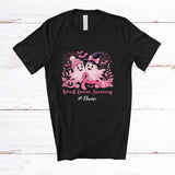 MacnyStore - Personalized Custom Name Breast Cancer Awareness; Lovely Pink Ribbon Couple Boo Ghost Witch T-Shirt