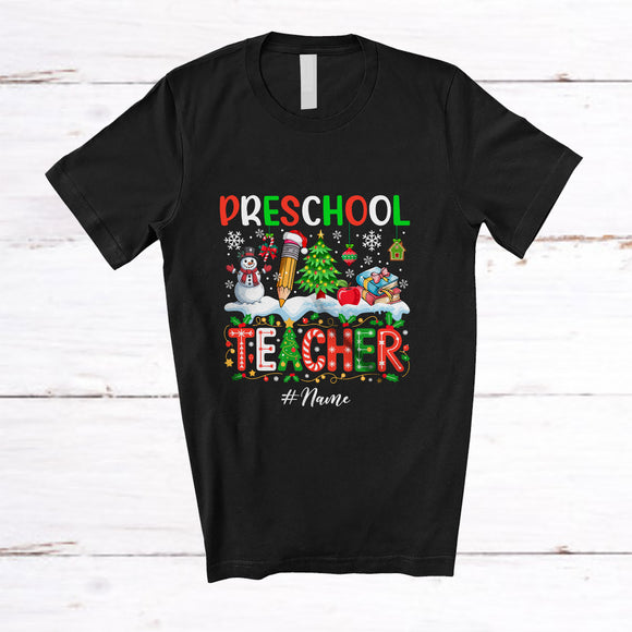 MacnyStore - Personalized Custom Name Preschool Teacher; Wonderful Christmas Snowman Pencil; Teaching T-Shirt