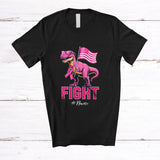 MacnyStore - Personalized Custom Name Fight; Proud Breast Cancer T-Rex Pink Ribbon US Flag; Family T-Shirt