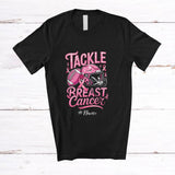 MacnyStore - Personalized Custom Name Tackle Breast Cancer; Joyful Pink Ribbon American Football Player T-Shirt