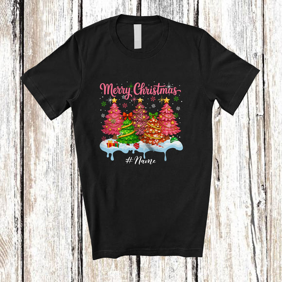 MacnyStore - Personalized Custom Name Merry Christmas; Wonderful X-mas Trees Bowtie Snowing; Family T-Shirt