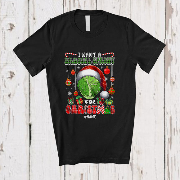 MacnyStore - Personalized Custom Name I Want A Brussel Sprout For Christmas; Amazing Plaid Santa Vegan T-Shirt