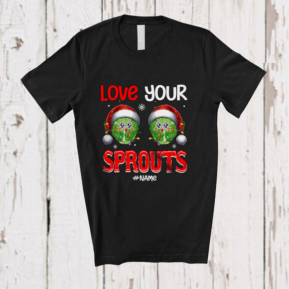 MacnyStore - Personalized Custom Name Love Your Sprouts; Humorous Christmas Adult Two Santa Brussel Sprouts T-Shirt