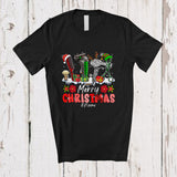 MacnyStore - Personalized Custom Name Merry Christmas; Lovely Three Leopard Plaid Santa Elf Barber Tools T-Shirt