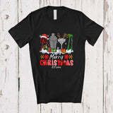 MacnyStore - Personalized Custom Name Merry Christmas; Lovely Three Leopard Plaid Santa Elf Bartender Tools T-Shirt