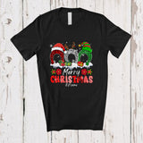 MacnyStore - Personalized Custom Name Merry Christmas; Lovely Three Leopard Plaid Horseshoes; Family T-Shirt