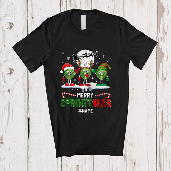 MacnyStore - Personalized Custom Name Merry Sproutmas; Lovely Christmas Three Brussel Sprouts Vegan T-Shirt