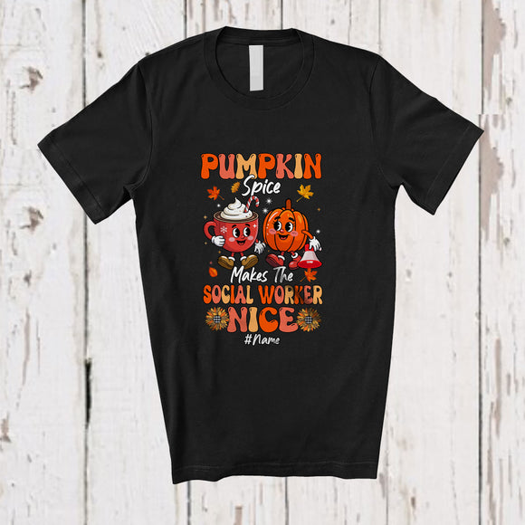 MacnyStore - Personalized Custom Name Pumpkin Spice Makes Social Worker Nice; Lovely Thanksgiving Family T-Shirt