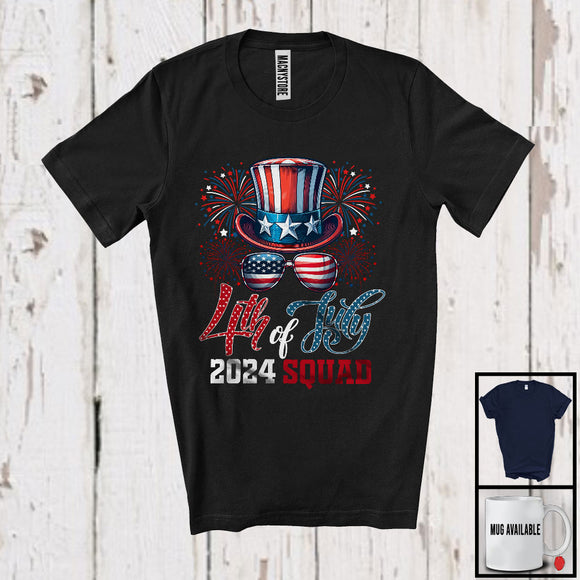 MacnyStore - 4th Of July 2024 Squad, Cheerful Independence Day American Flag Firework, Sunglasses T-Shirt