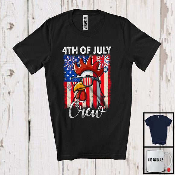 MacnyStore - 4th Of July Crew, Adorable Independence Day Chicken Farmer Lover, America Flag Patriotic T-Shirt