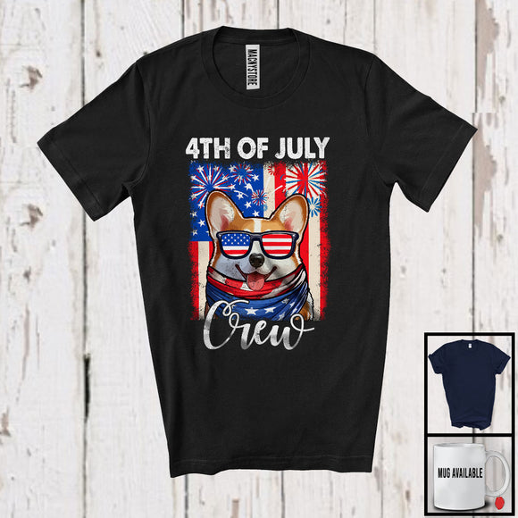MacnyStore - 4th Of July Crew, Adorable Independence Day Corgi Owner Lover, America Flag Patriotic T-Shirt