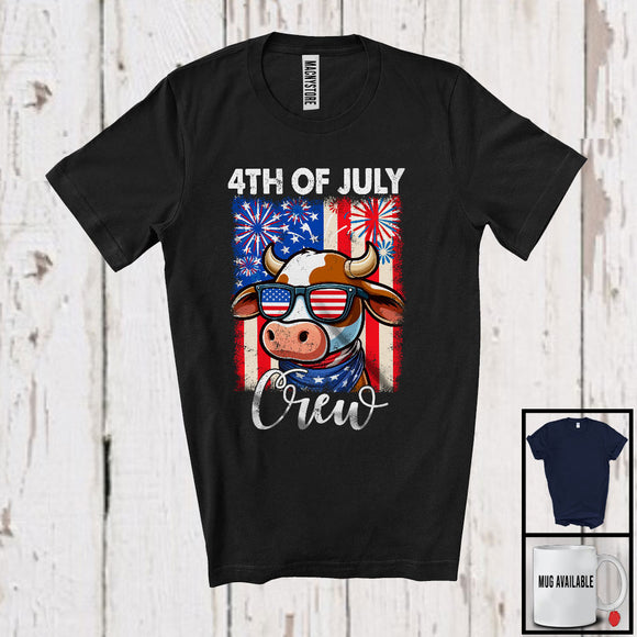 MacnyStore - 4th Of July Crew, Adorable Independence Day Cow Farmer Lover, America Flag Patriotic T-Shirt