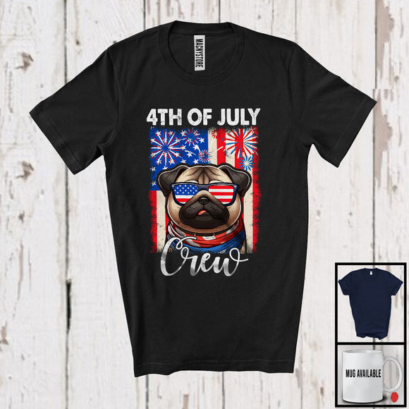 MacnyStore - 4th Of July Crew, Adorable Independence Day Pug Owner Lover, America Flag Patriotic T-Shirt
