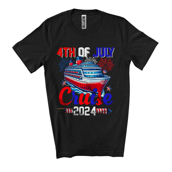 MacnyStore - 4th Of July Cruise 2024, Awesome Independence Day American Flag Cruise Ship, Family Patriotic T-Shirt