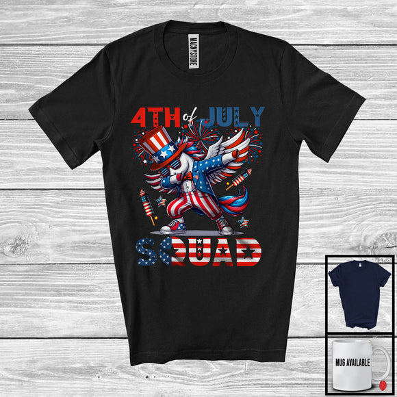 MacnyStore - 4th Of July Squad, Cheerful Independence Day Dabbing Unicorn, American Flag Patriotic Group T-Shirt
