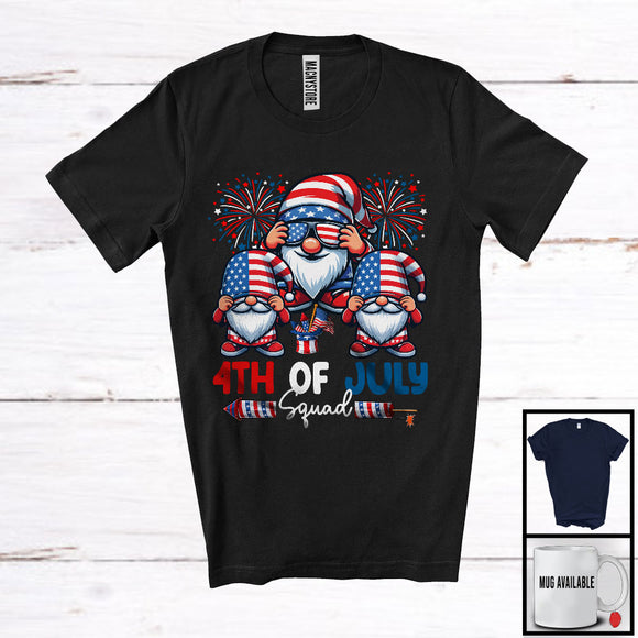 MacnyStore - 4th Of July Squad, Adorable Three Gnomies Gnomes Sunglasses, USA Flag Patriotic Group T-Shirt