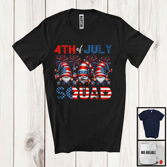 MacnyStore - 4th Of July Squad, Lovely American Flag Fireworks Three Gnomes Farmer Animal, Patriotic Group T-Shirt