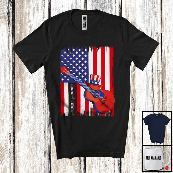 MacnyStore - 4th Of July Squad, Proud American Flag Bass Guitar Player, Musical Instruments Patriotic Group T-Shirt