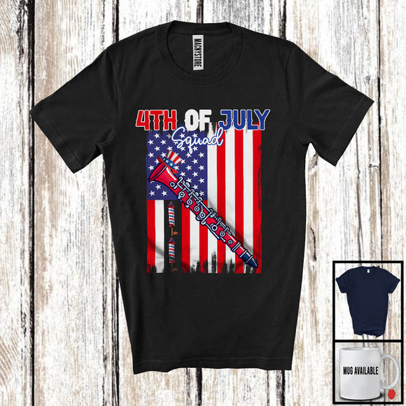 MacnyStore - 4th Of July Squad, Proud American Flag Clarinet Player, Musical Instruments Patriotic Group T-Shirt