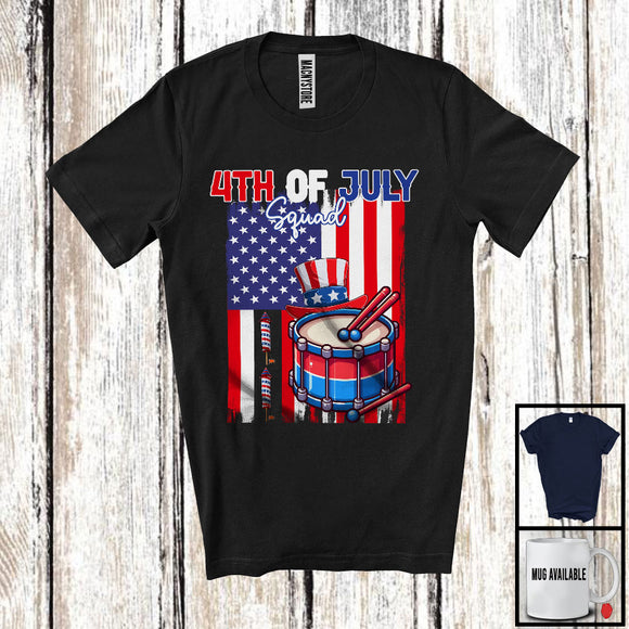 MacnyStore - 4th Of July Squad, Proud American Flag Drum Player, Musical Instruments Patriotic Group T-Shirt