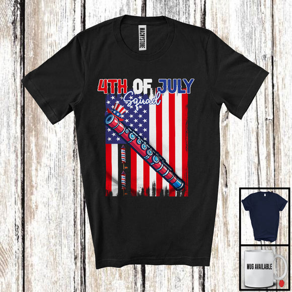 MacnyStore - 4th Of July Squad, Proud American Flag Flute Player, Musical Instruments Patriotic Group T-Shirt