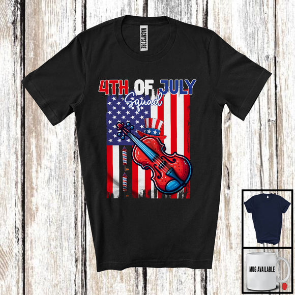 MacnyStore - 4th Of July Squad, Proud American Flag Violin Player, Musical Instruments Patriotic Group T-Shirt