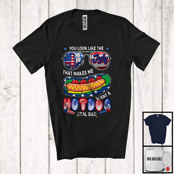 MacnyStore - 4th Of July That Makes Me Want A Hotdog, Humorous American Flag Sunglasses, Patriotic T-Shirt