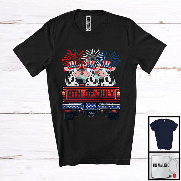 MacnyStore - 4th Of July, Adorable Independence Day Three Cow On Truck Fireworks, Farmer Patriotic Group T-Shirt