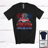 MacnyStore - 4th Of July, Adorable Independence Day Three Fireworks Flamingo On Truck, Patriotic Group T-Shirt