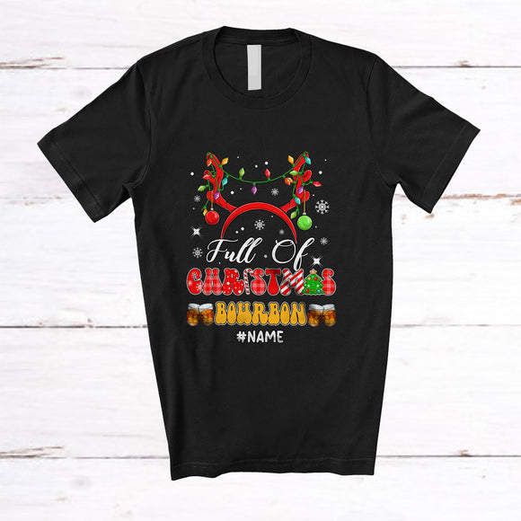MacnyStore - Personalized Custom Name Full Of Christmas Bourbon; Joyful Drinking X-mas Lights Couple Family T-Shirt