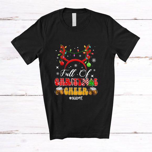 MacnyStore - Personalized Custom Name Full Of Christmas Cheer; Joyful Beer Drinking X-mas Lights Couple Family T-Shirt