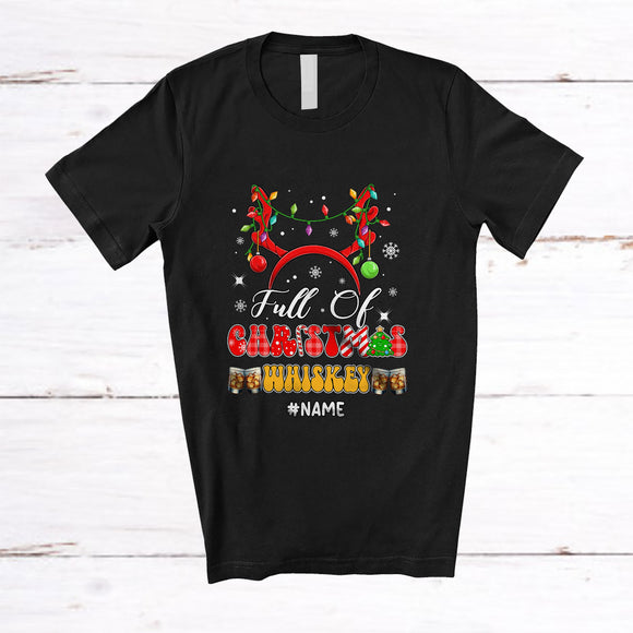 MacnyStore - Personalized Custom Name Full Of Christmas Whiskey; Joyful Drinking X-mas Lights Couple Family T-Shirt