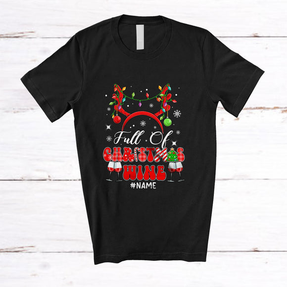 MacnyStore - Personalized Custom Name Full Of Christmas Wine; Joyful Drinking X-mas Lights Couple Family T-Shirt