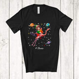 MacnyStore - Personalized Custom Name Elf Riding Flamingo; Awesome Christmas Elf In Space Galaxy T-Shirt