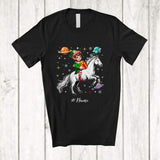 MacnyStore - Personalized Custom Name Elf Riding Horse; Awesome Christmas Elf In Space Galaxy T-Shirt