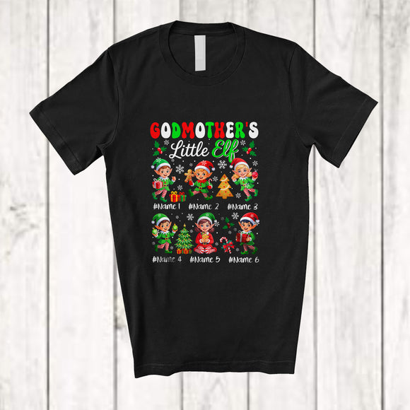 MacnyStore - Personalized Custom Name Godmother's Little Elf; Amusing Christmas Snowing Elf Squad; Family T-Shirt